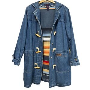 VTG Fleece Lined Chore Coat Womens L Hooded Toggle Closure Classic 90s Nautical